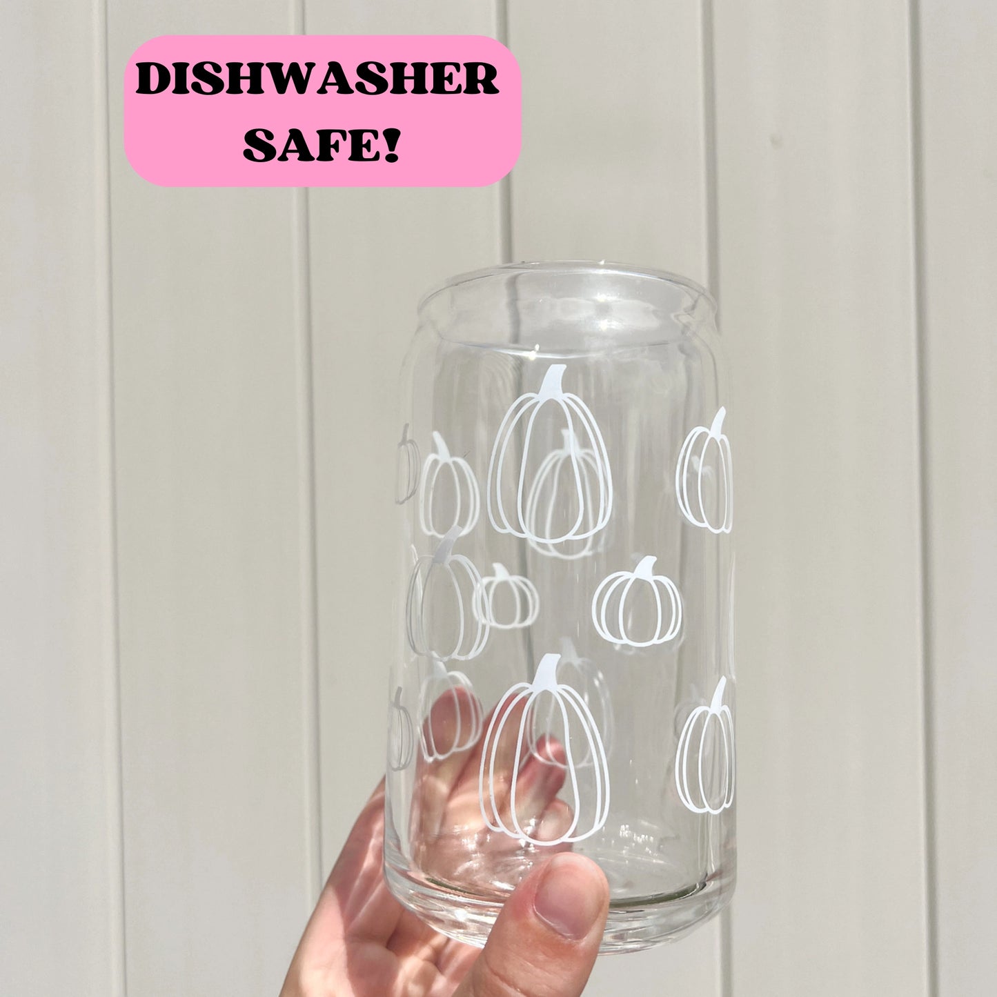 White Pumpkin 16 oz Can Glass Cup with Straw and Lid